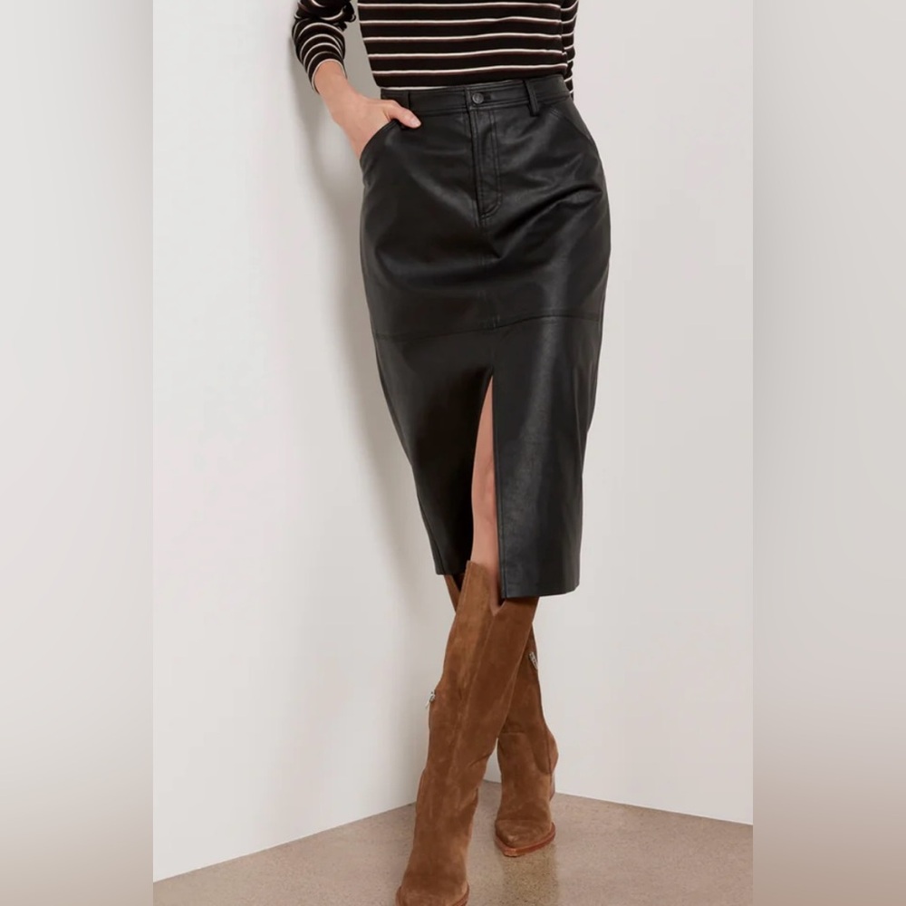 Sanctuary ‘Triple Threat’ Black Midi  Faux Leather Skirt - Picture 4 of 5